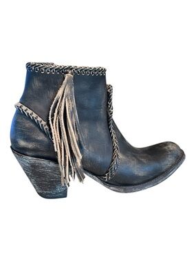 Old Gringo Adela Fringe Ankle Zip Leather Distressed Braided Brown/Black Boots 8